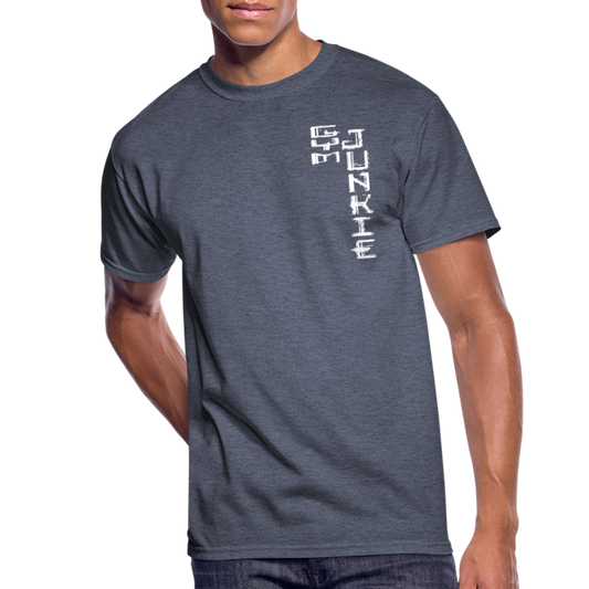 Gym Junkie Men’s 50/50 T-Shirt - White Logo - navy heather