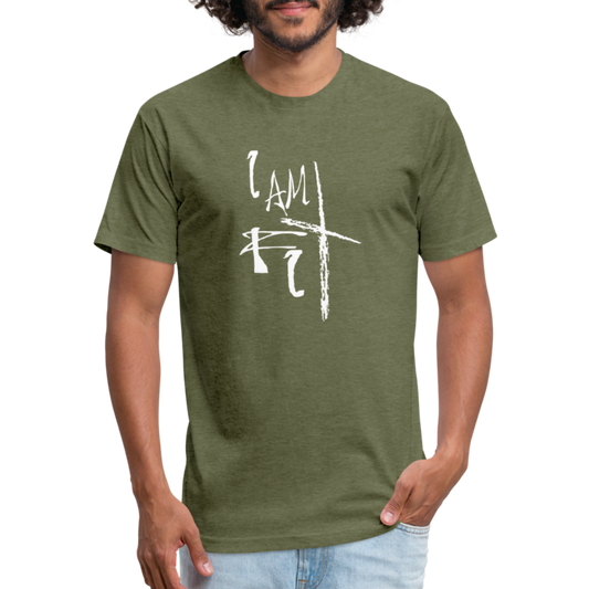 "I Am Fit" Fitted Cotton/Poly T-Shirt - Custom White Logo - heather military green
