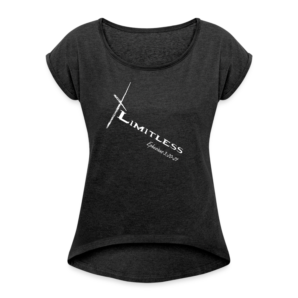 Limitless Women's Roll Cuff T-Shirt - Custom White Design - heather black