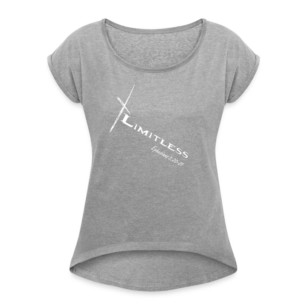 Limitless Women's Roll Cuff T-Shirt - Custom White Design - heather gray
