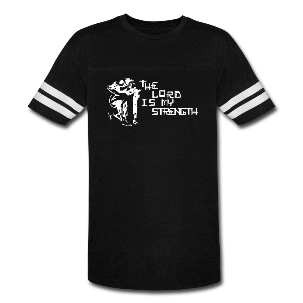 Lord is My Strength Vintage Sport T-Shirt - White Logo - Favoured Tees