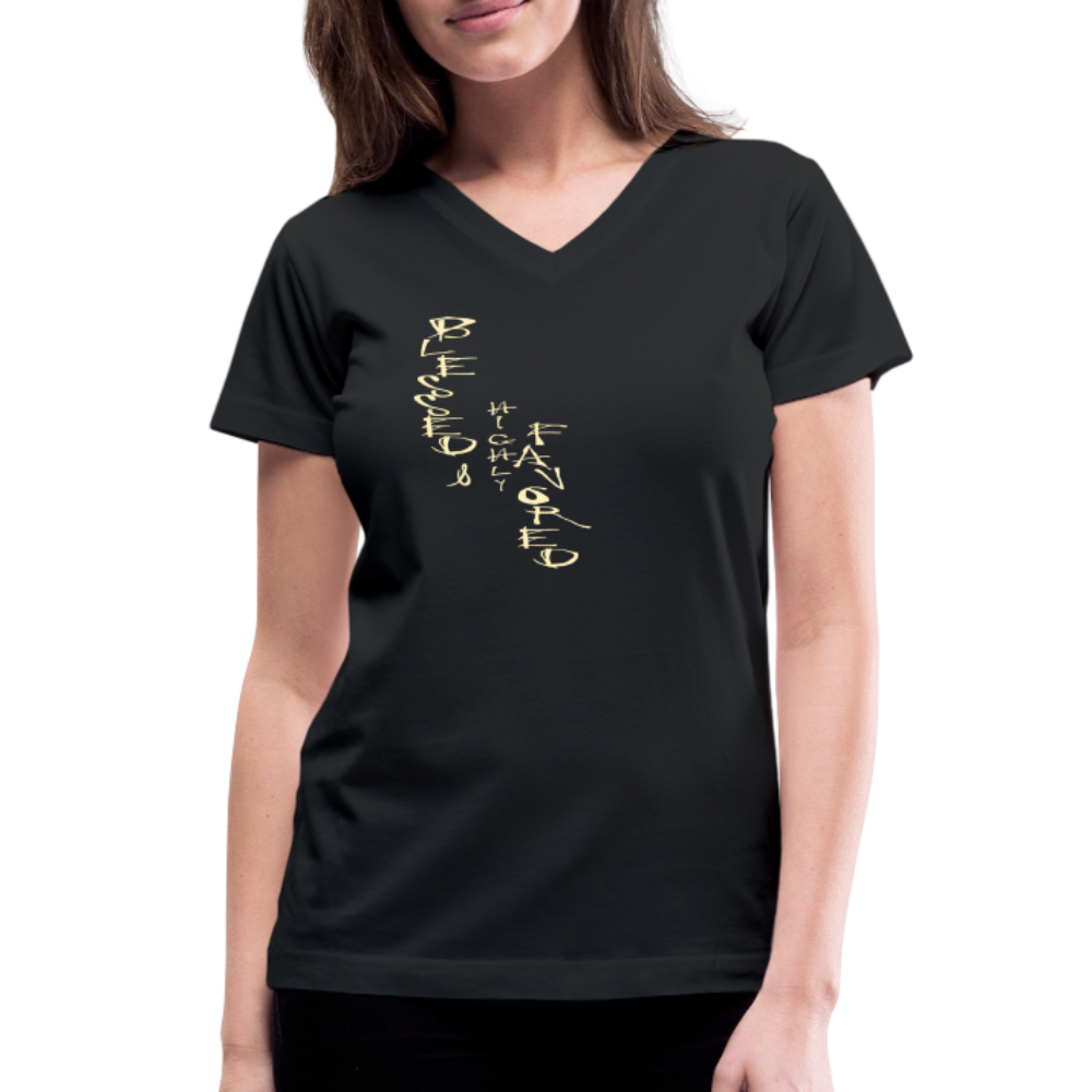 Blessed & Highly Favored Women's V-Neck T-Shirt - Cream Logo - black