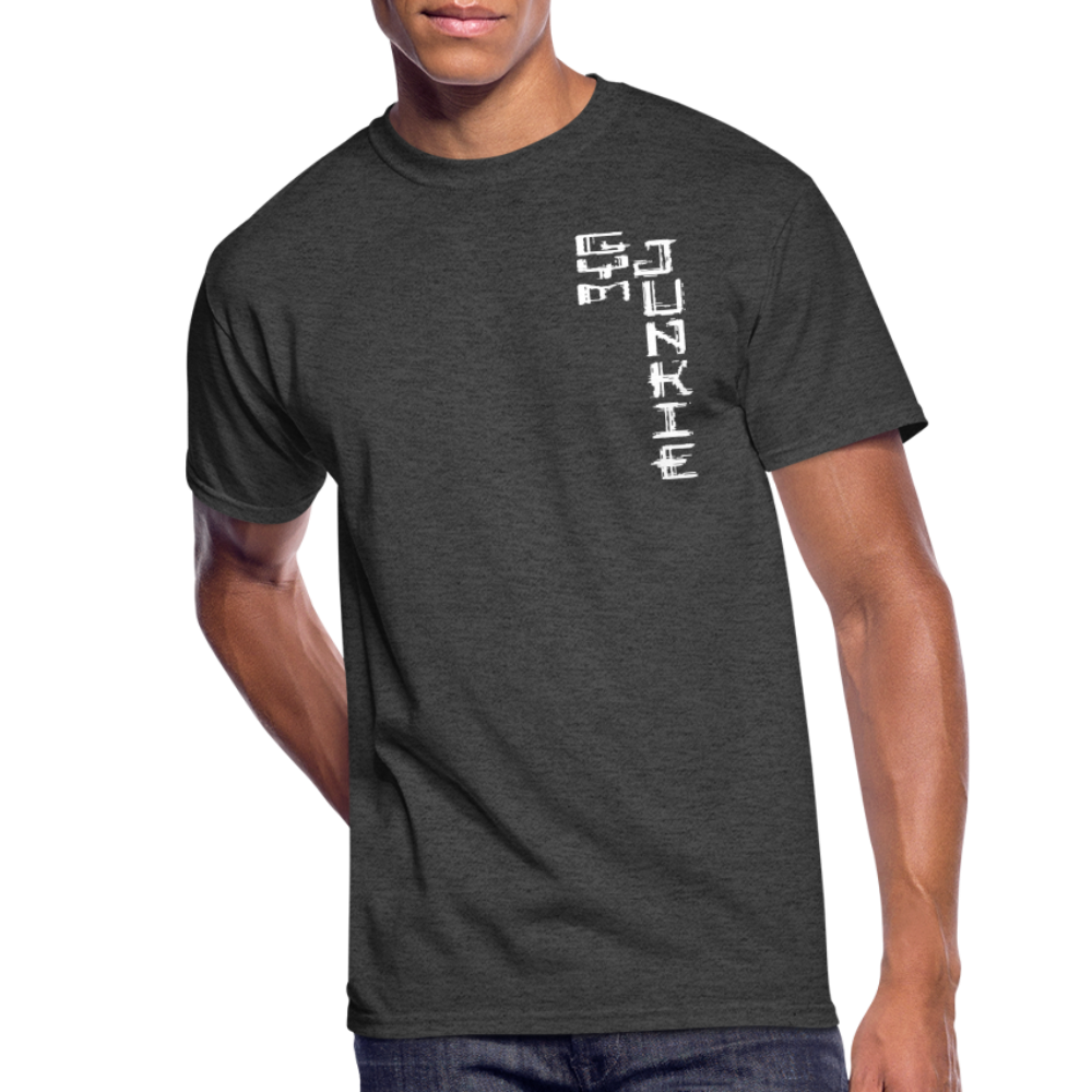 Gym Junkie Men’s 50/50 T-Shirt - White Logo - heather black