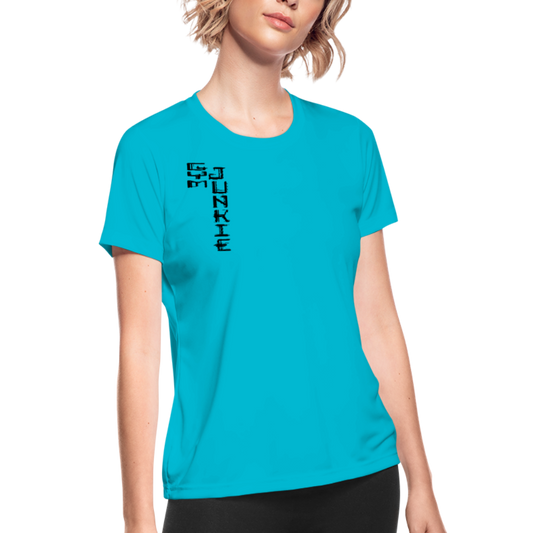 Gym Junkie Women's Performance T-Shirt - Custom Black Design - turquoise