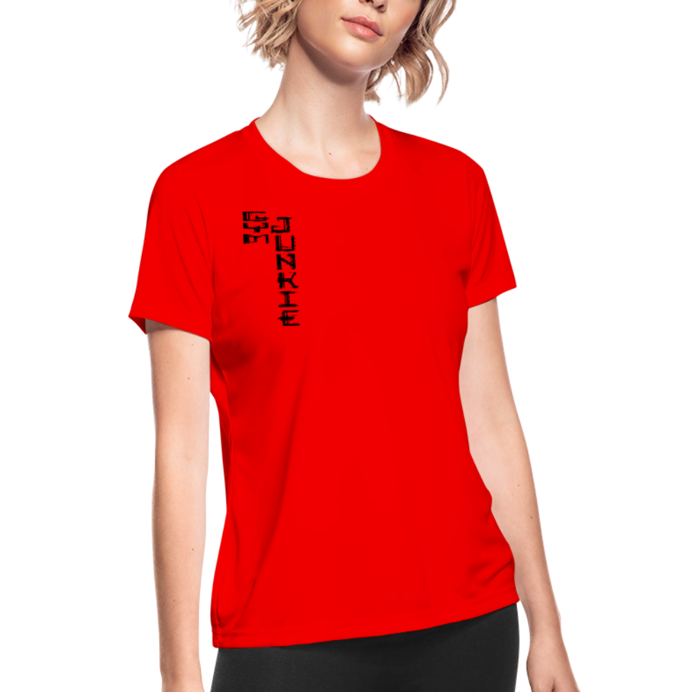 Gym Junkie Women's Performance T-Shirt - Custom Black Design - red