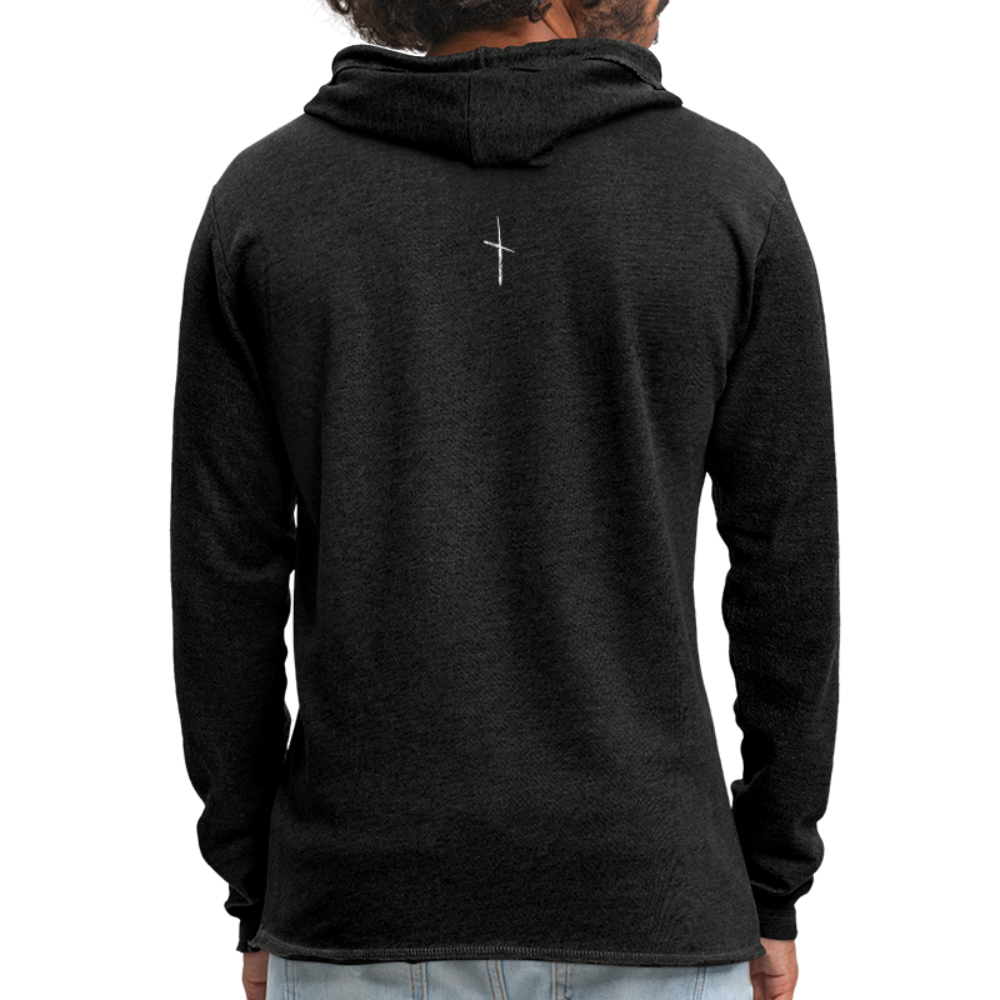 I Am Fit Men's Lightweight Terry Hoodie - White Logo - charcoal grey
