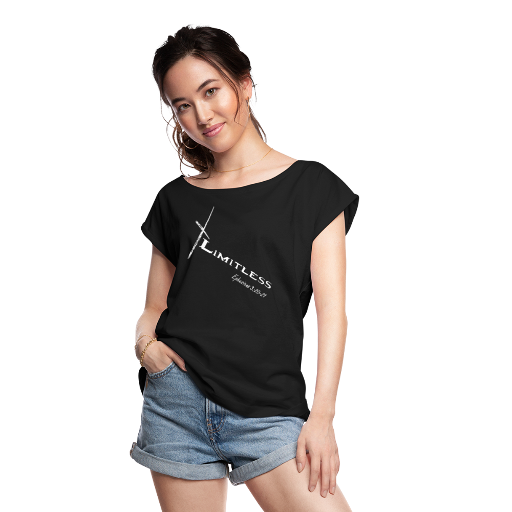 Limitless Women's Roll Cuff T-Shirt - Custom White Design - black