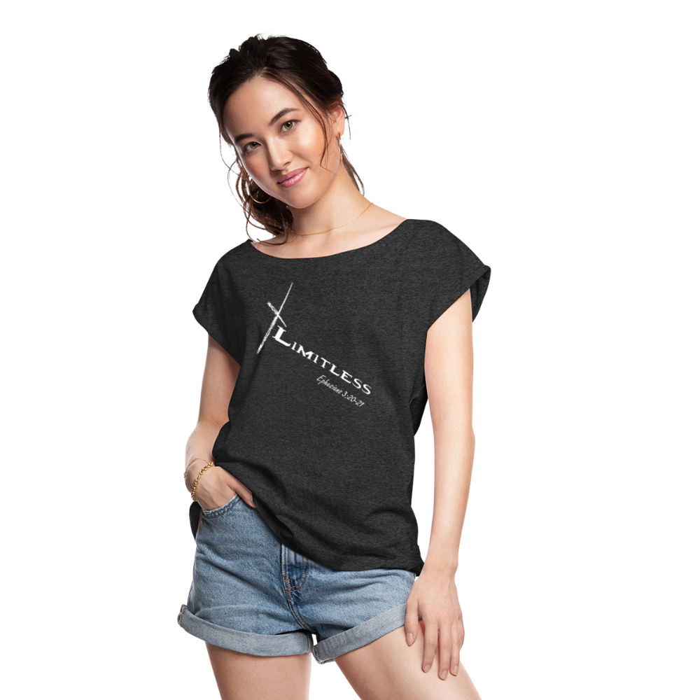Limitless Women's Roll Cuff T-Shirt - Custom White Design - heather black