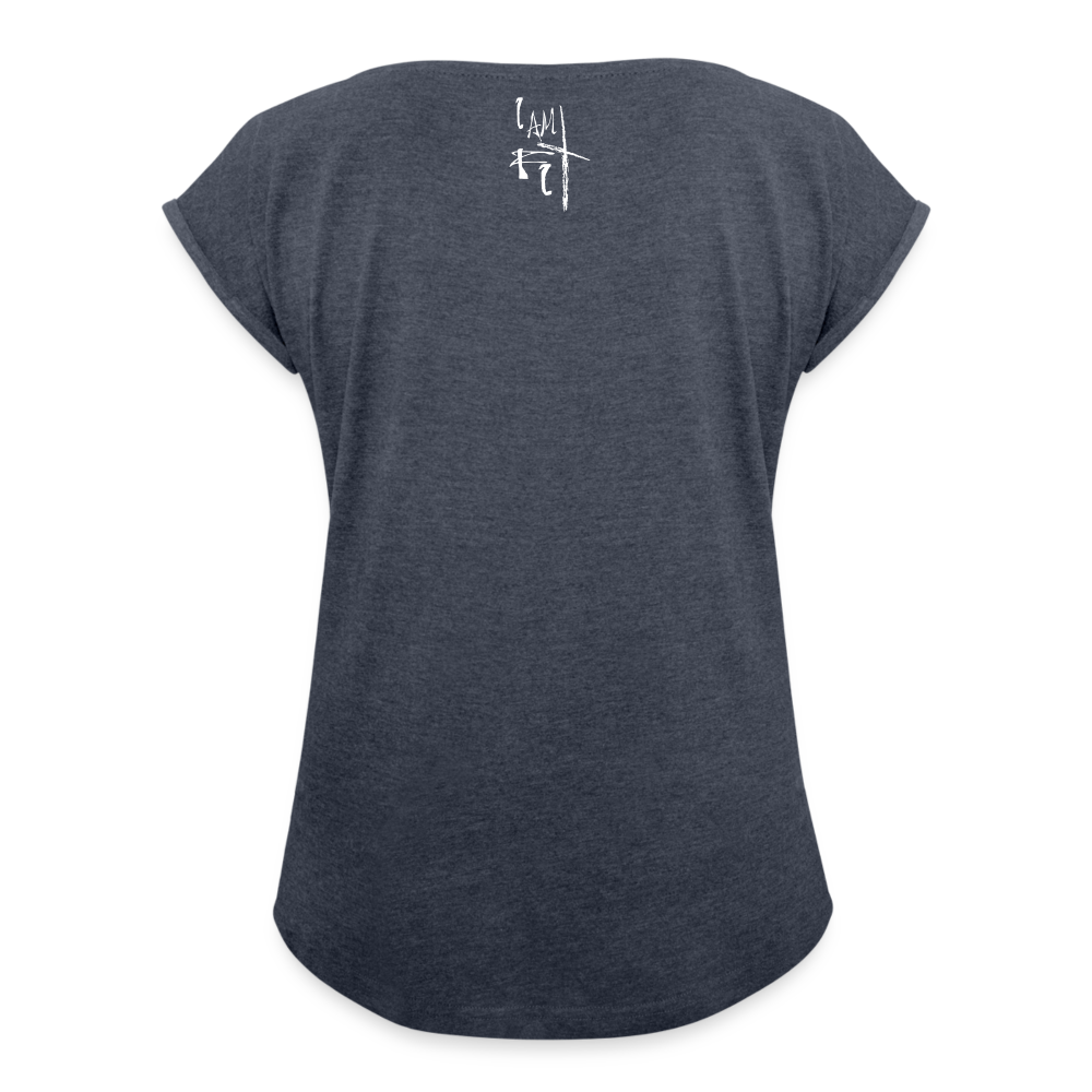 Limitless Women's Roll Cuff T-Shirt - Custom White Design - navy heather