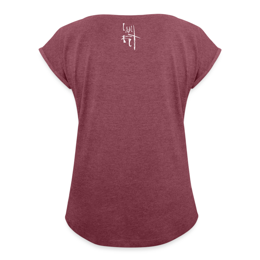 Limitless Women's Roll Cuff T-Shirt - Custom White Design - heather burgundy
