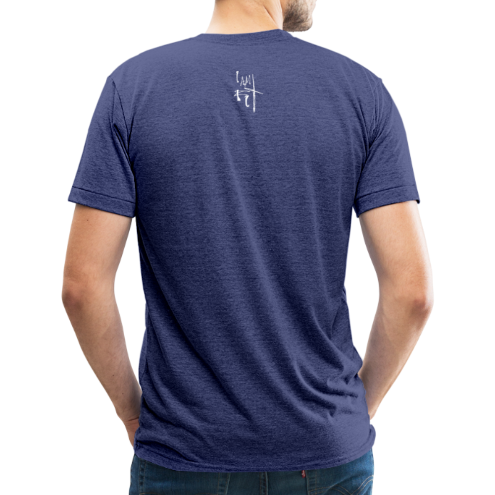 Live Simply Mens' Tri Blend T-Shirt - Custom White Design - heather indigo