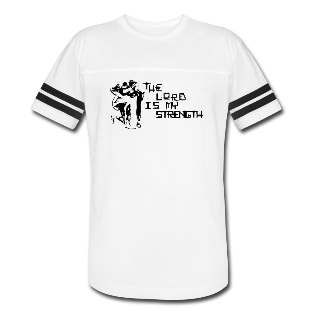 Lord is my Strength Vintage Sport T-Shirt - Black Logo - Favoured Tees