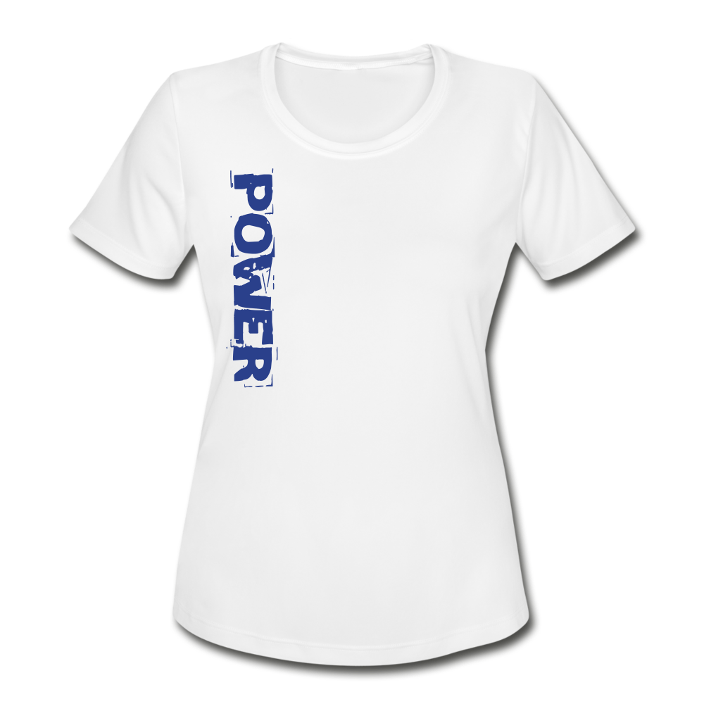 Power & Strength Women's Moisture Wicking Performance T-Shirt - Blue Logo - Favoured Tees