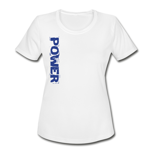 Power & Strength Women's Moisture Wicking Performance T-Shirt - Blue Logo - Favoured Tees