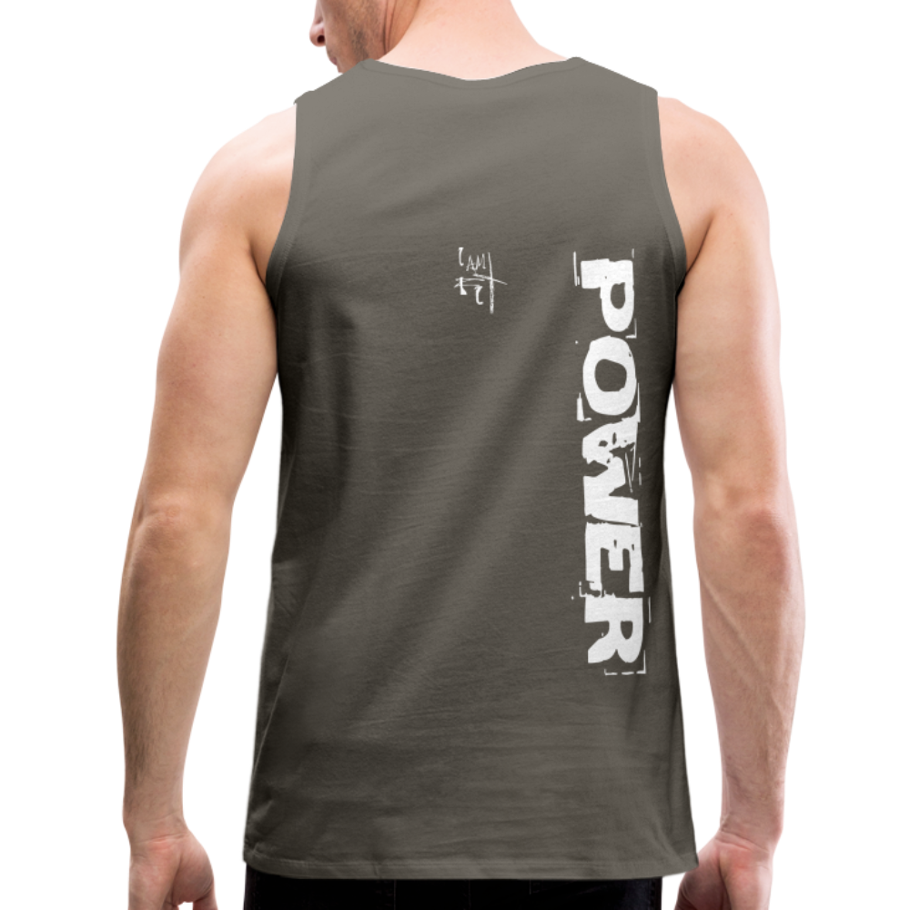 Strength & Power Men’s Premium Tank - White Logo - Favoured Tees