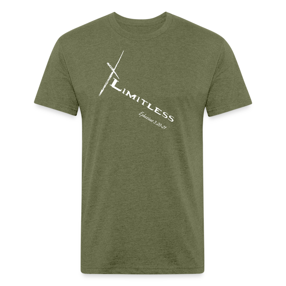 Limitless Fitted Cotton/Poly T-Shirt by Next Level - Custom White design - heather military green