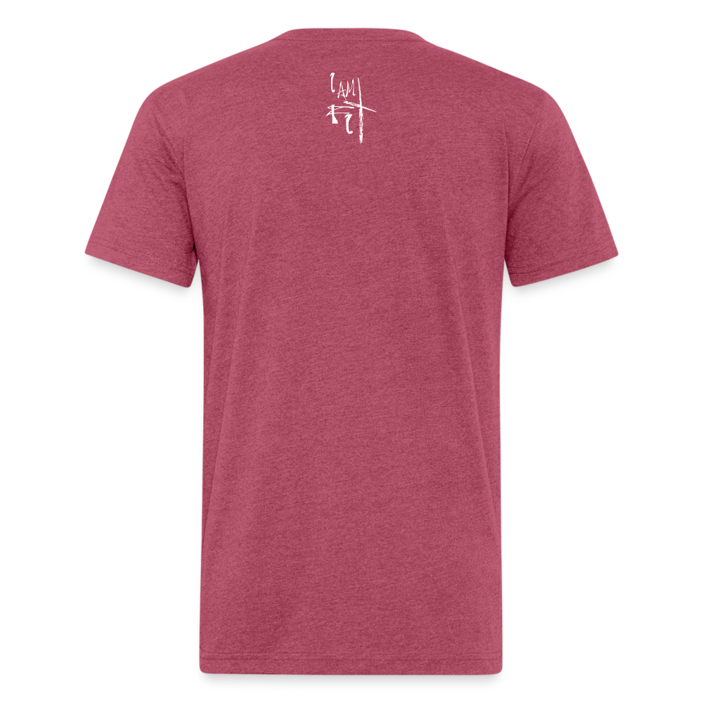 Live Simply Fitted Cotton T-Shirt - Custom White Design - heather burgundy